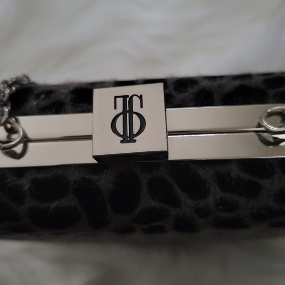 Leopard Velvety Fur Two Tone Clutch & Crossbody Party Bag - Picture 6 of 6